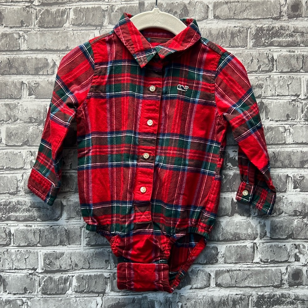 Vineyard Vines Red and Green Plaid Kids One Piece